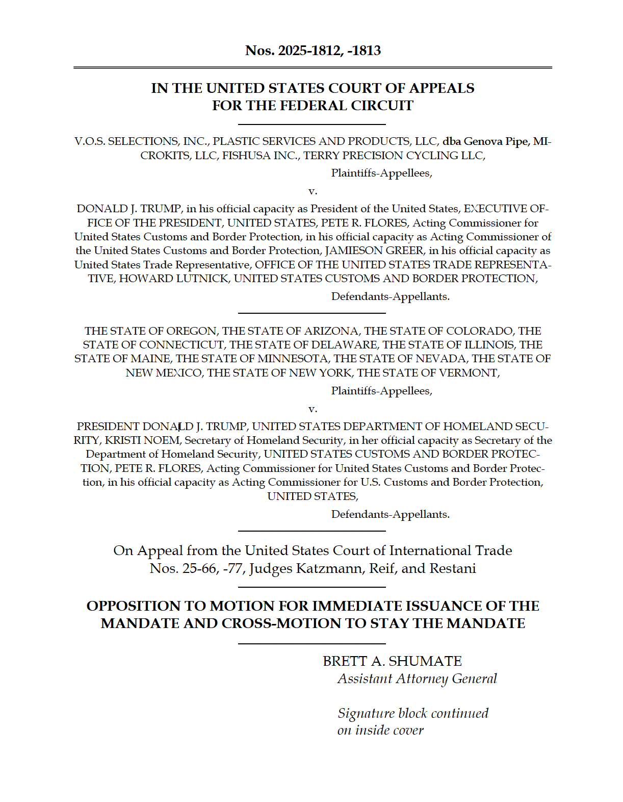 DOJ Motion — Title Page