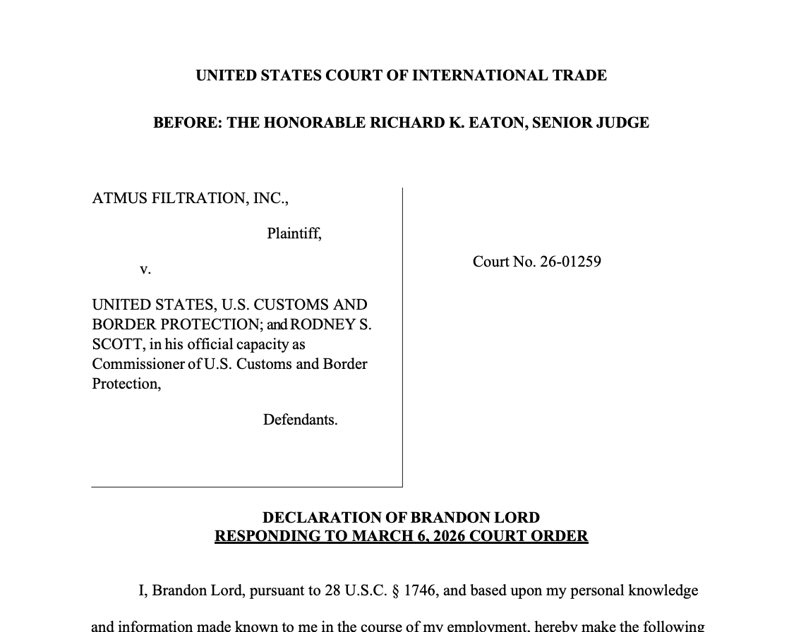 Declaration of Brandon Lord — CBP CAPE System for IEEPA Refunds